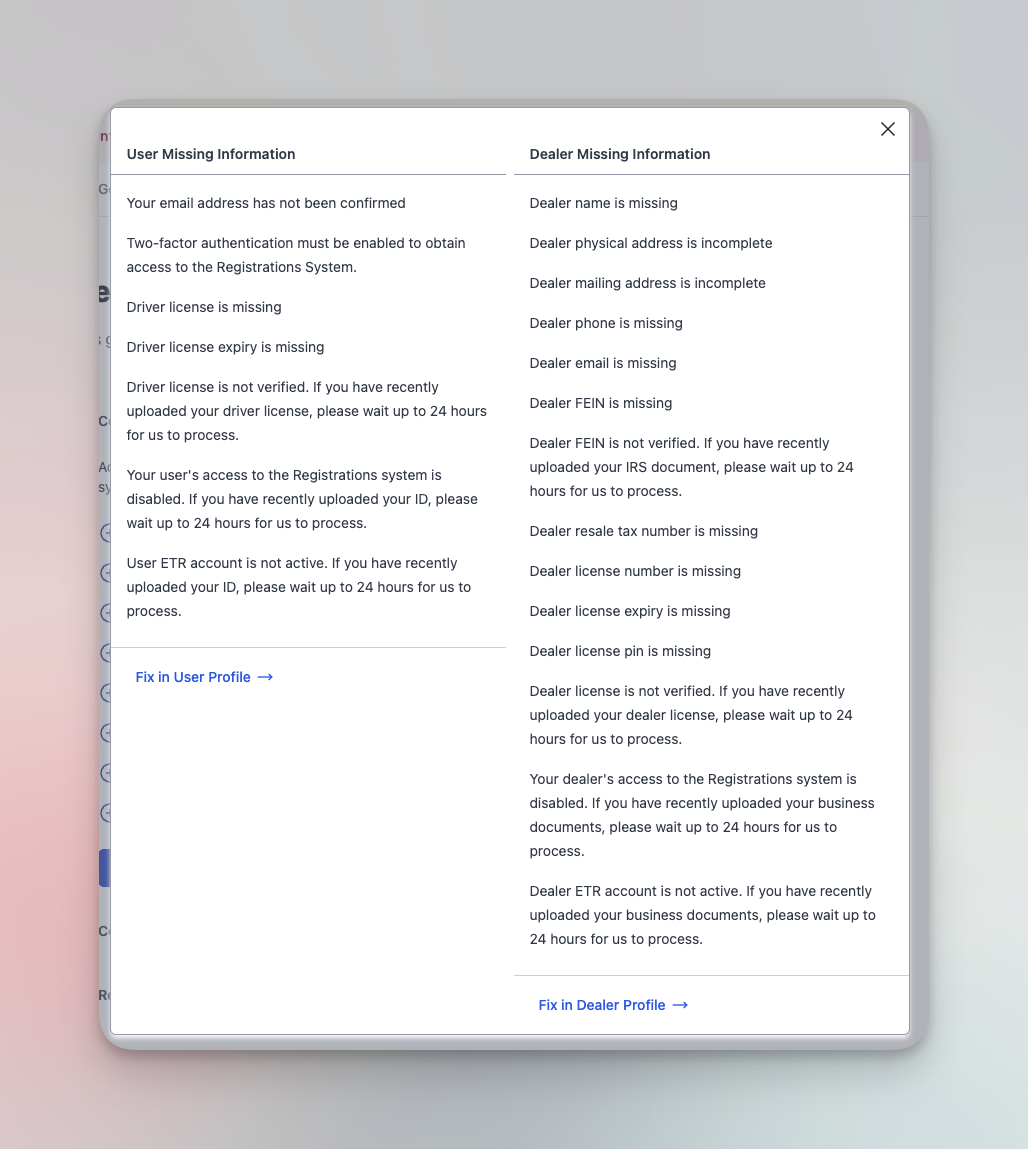 Panel de control mostrando aviso de cuenta expandido