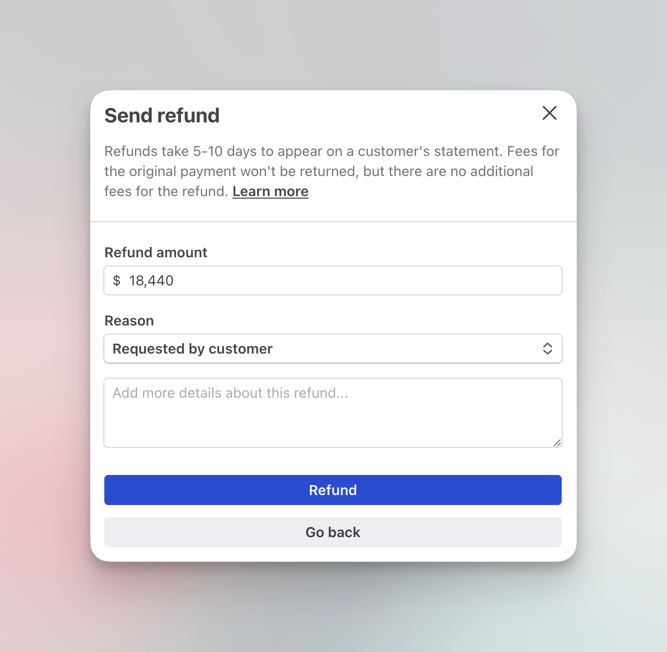 Modal de confirmación de reembolso